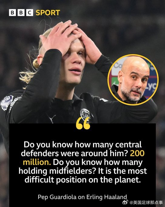 瓜迪奥拉力挺哈兰德：两亿中后卫防守难破